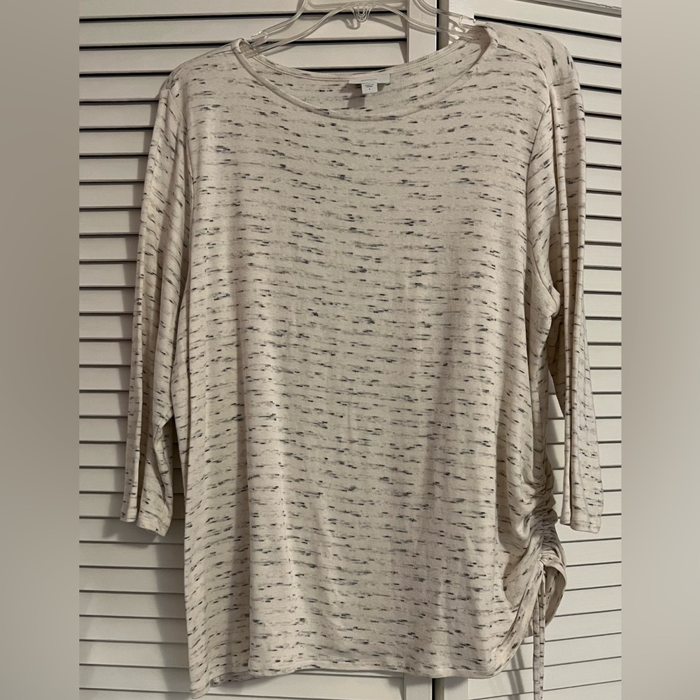 J. Jill, Pure Jill Women's Top, Ivory/Heather Gray w/ Drawstring on Side, Large